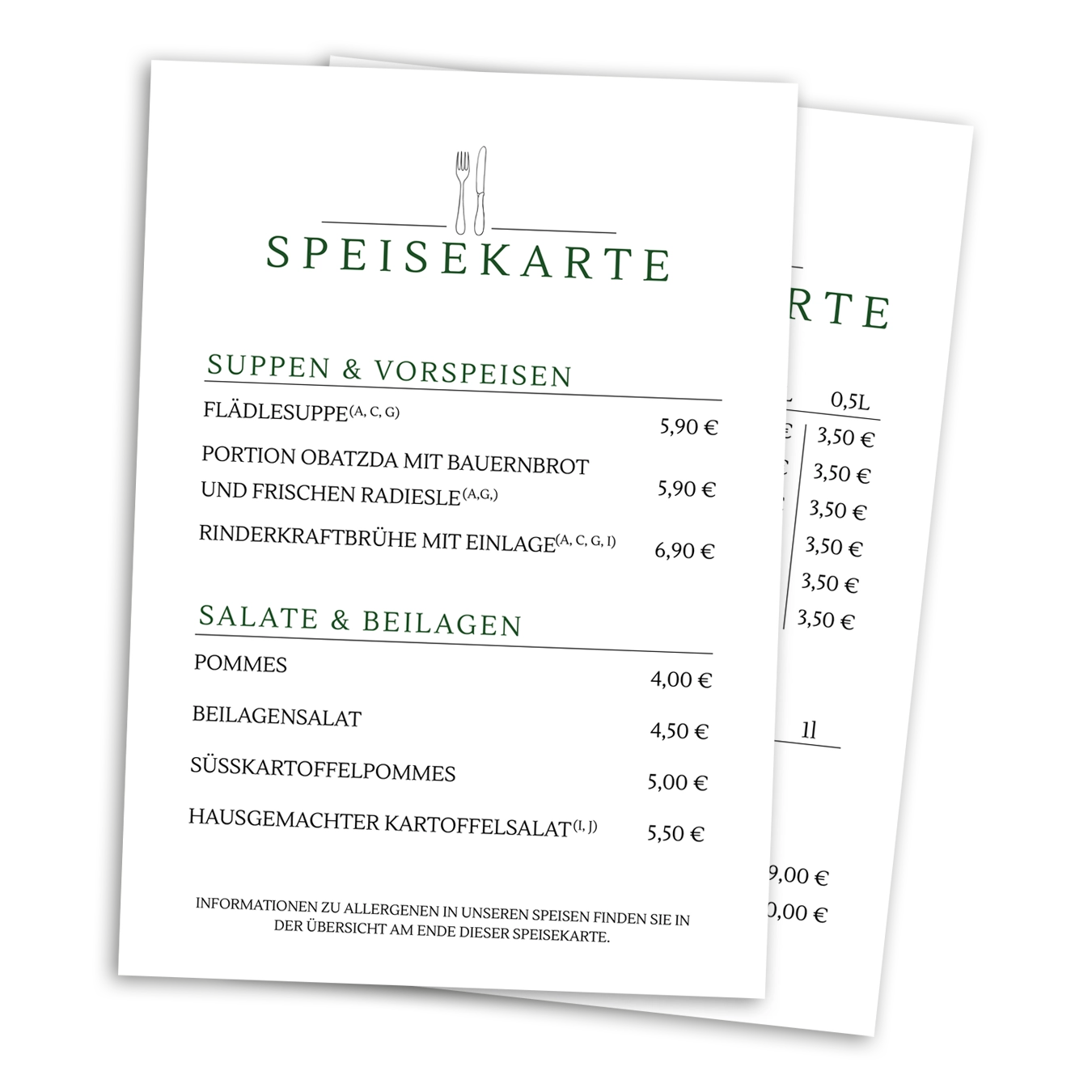 Speise- und Getränkekarte der Alm